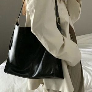 MBH Top Grain Leather Minimalist Large Capacity Tote Shoulder Bag with Strap