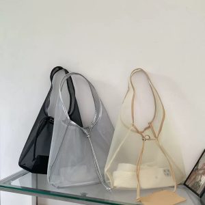 2024 New Autumn Women's Underarm Shoulder Bag Large Capacity Mesh Hollow Breathable Versatile Lightweight Tote Bag