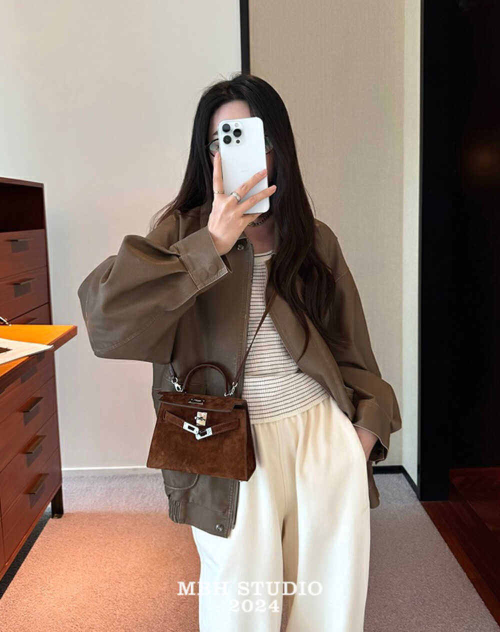 MBH Vintage Suede Second Generation Kelly Bag Mini Handbag Crossbody with Shoulder Strap - Image 3