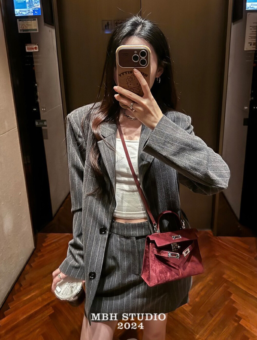 MBH Vintage Suede Second Generation Kelly Bag Mini Handbag Crossbody with Shoulder Strap - Image 4