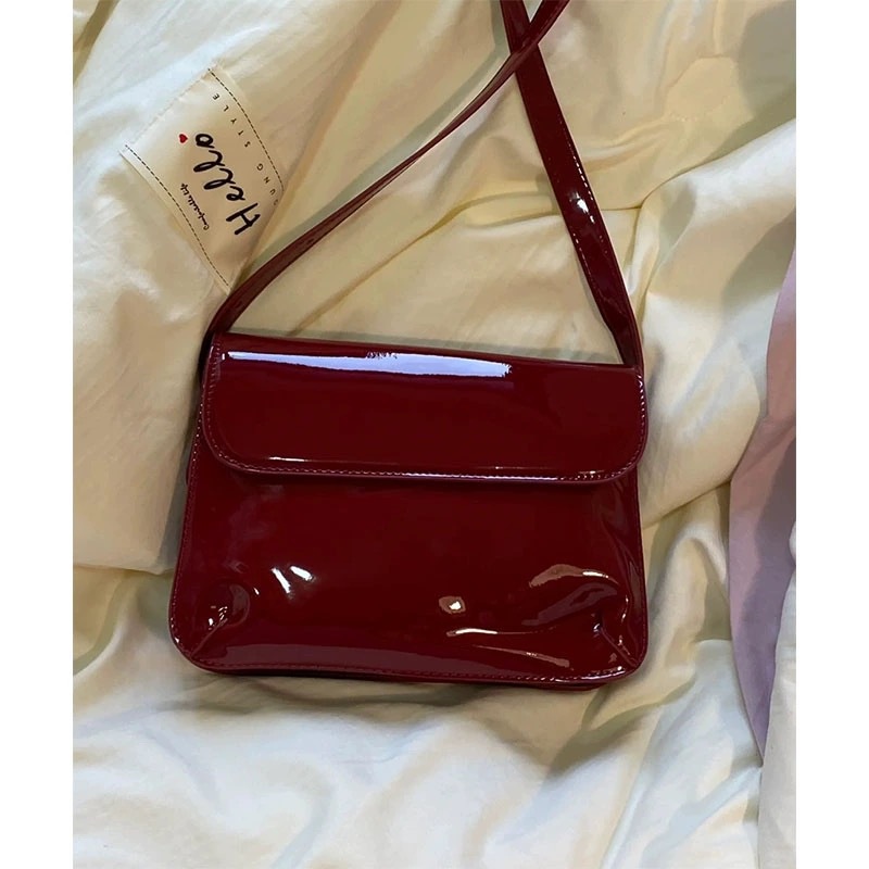 MZ Women's Retro Patent Leather Small Square Bag 2024 Crossbody Shoulder Bag - Image 5
