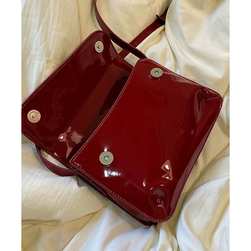 MZ Women's Retro Patent Leather Small Square Bag 2024 Crossbody Shoulder Bag - Image 4