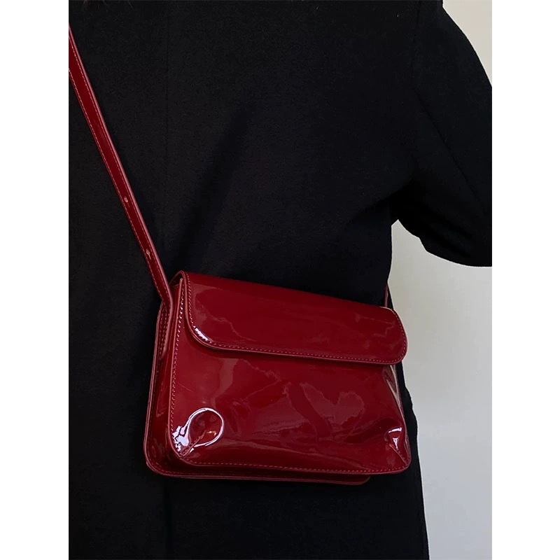 MZ Women's Retro Patent Leather Small Square Bag 2024 Crossbody Shoulder Bag - Image 2