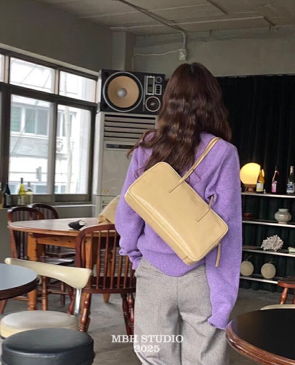 MBH Korean Style Top Grain Leather Boston Bowling Large Capacity Commuter Shoulder Bag