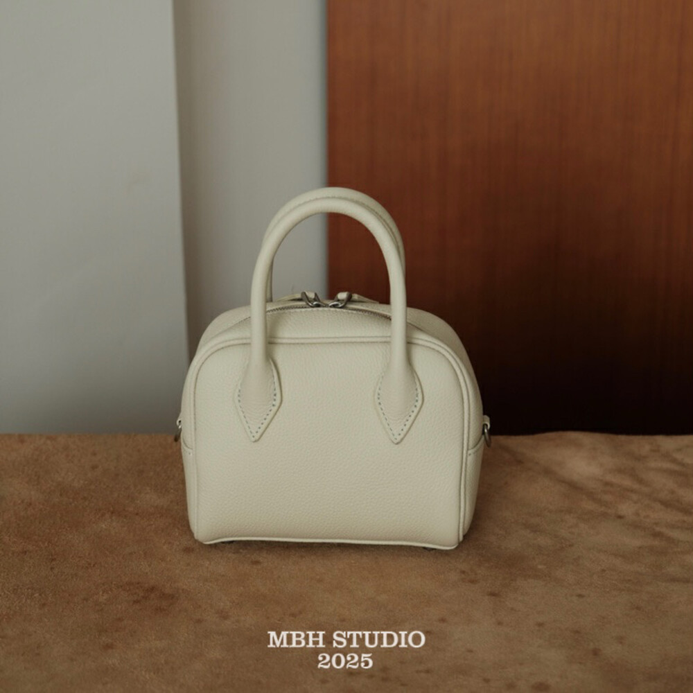 MBH Small Minimalist Solid Color Top Layer Cowhide Casual Boston Handbag Crossbody Bag with Shoulder Strap - Image 3