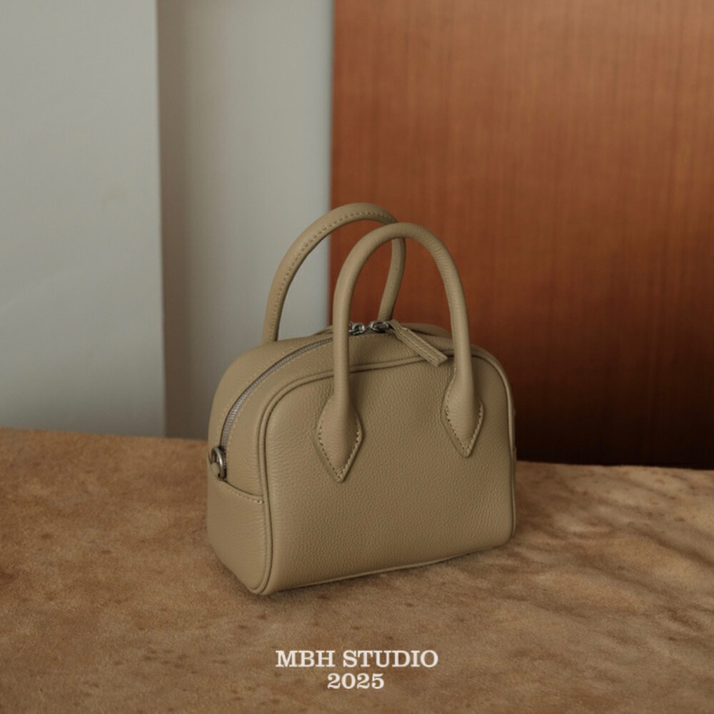MBH Small Minimalist Solid Color Top Layer Cowhide Casual Boston Handbag Crossbody Bag with Shoulder Strap - Image 2