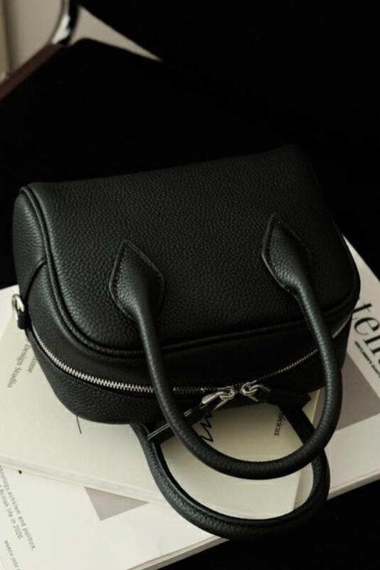 MBH Small Minimalist Solid Color Top Layer Cowhide Casual Boston Handbag Crossbody Bag with Shoulder Strap - Image 5
