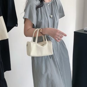 Top Layer Sheepskin Minimalist Toast Bag Premium Soft Leather Boston Bowling Crossbody Handbag with Shoulder Strap